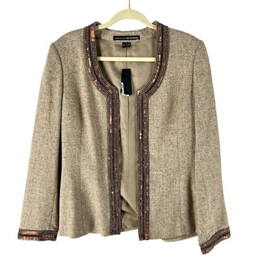 Linda Allard Ellen Tracy‎ Womens Jacket Size 8 Silk Linen Sequin Embellished